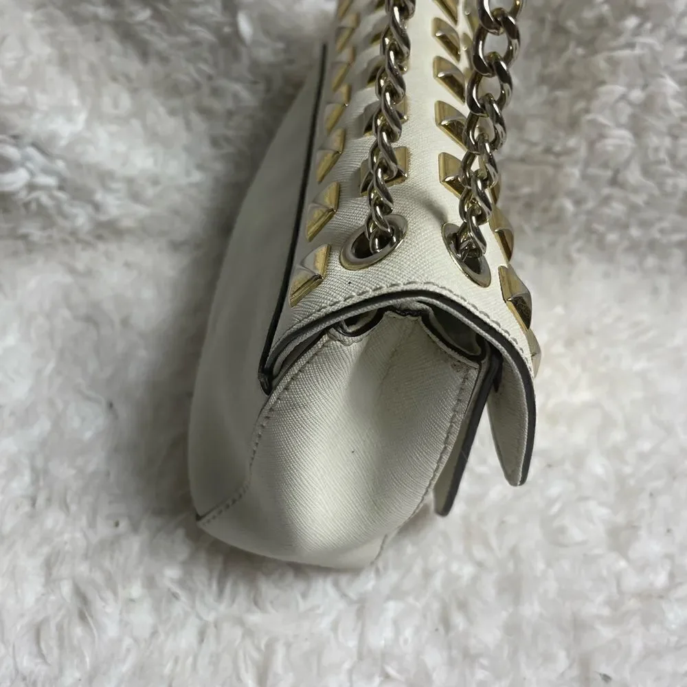 Michael Kors leather off white studded sloan shoulder bag gold tone Hard…